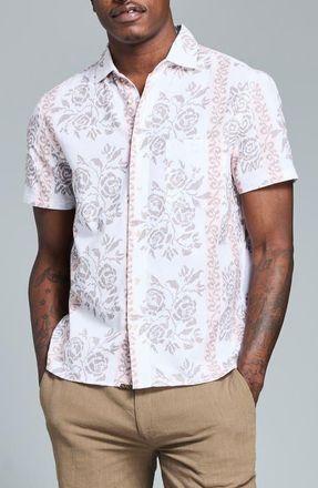 Billy Reid Textural Print Short Sleeve Shirt in Tinted White Multi at Nordstrom, Size X-Large