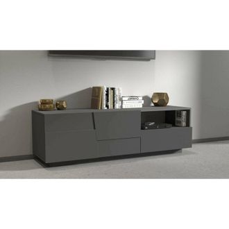 Dmora Dmora - Mueble Tv Velio, Aparador Bajo De Sal&oacute;n Con 2 Puertas Y 1 Caj&oacute;n, Base Para Mueble Tv, 150x44h46 Cm, Antracita, Con Embalaje Reforzado