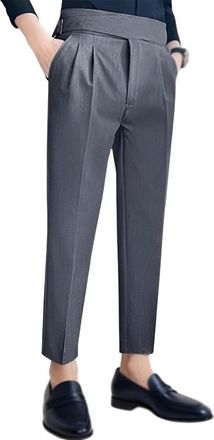 Generic Mixgent Mens High Waisted Old Money Pleated Pants, Quick Dry, Grey, 33W