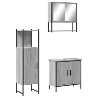 vidaXL Vidaxl - Set De Muebles De Ba&ntilde;o 3 Pzas Madera Contrachapada Gris Sonoma