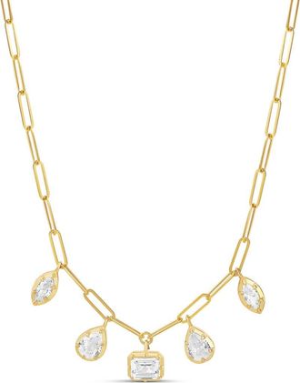 SHYMI Mixed Shape Cubic Zirconia Paperclip Necklace in Gold/clear at Nordstrom
