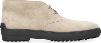 Tod's Su&egrave;de Winter Enkellaarzen met Rubberen Studs - Heren - Veterlaarzen - Beige - 43 EU - Su&egrave;de - Schoenen