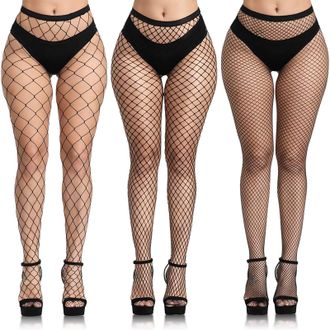 Generic 3 PCS Black Fishnet Stockings for Women, Fish Nets Women Tights, Fishnet Tights Ladies Plus Size One Size Fit All