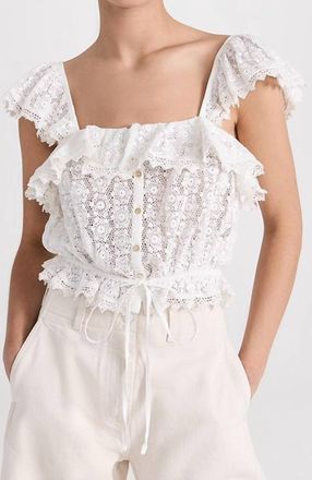 LoveShackFancy Mia Top In True White