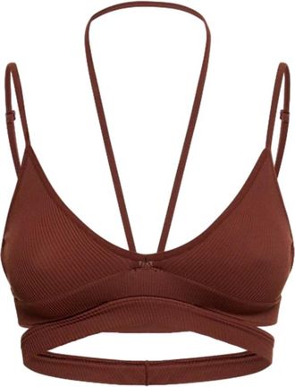 ADĀMO Andrea Adamo Geribbelde Crop Top met Cut-Out Detail - Dames - BHs - Bruin - 2XS - Ondergoed