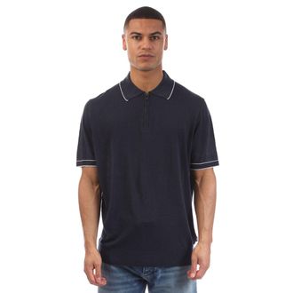 HUGO BOSS Heren H-Jiovanotto Linnen Blend Gebreid Poloshirt (Blauw)