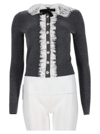 Self Portrait Fitted Wool Sweater With Lace Trim And Button Detailing
