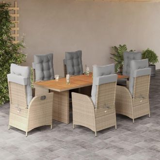 vidaXL Set Comedor De Jard&iacute;n 7 Pzas Con Cojines Rat&aacute;n Sint&eacute;tico Beige Vidaxl