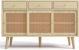 STILVORA Aparador Con 3 Cajones Y 3 Puertas Correderas, Frentes De Rat&aacute;n, Estantes Ajustables, Roble, 120&times;40&times;78 Cm