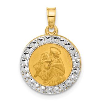 Diamond2Deal 14k Yellow Gold with White Rhodium Hollow St. Anthony Medal
