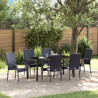 vidaXL Conjunto De Comedor De Jard&iacute;n 7 Pcs Negro Polirat&aacute;n Vidaxl