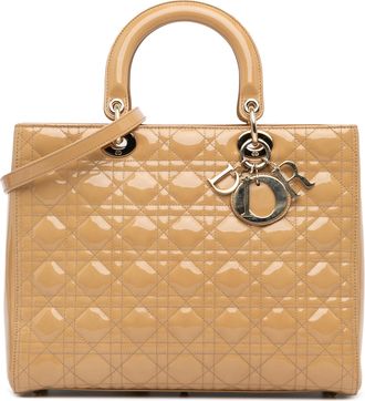 Dior Pre-owned Womens Lady Quilted Tote Patent Leather - Tan - One Size