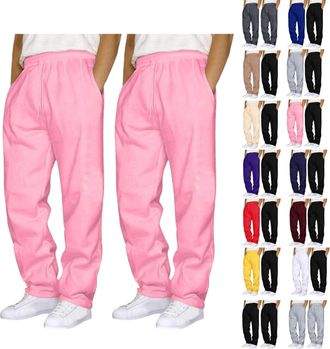 Generic Pack of 2 Mens Joggers Mens Jogging Sweatpants with Drawstring Solid Tracksuits Bottoms Straight Wide Leg Casual Trousers for Mens UK Gym Sports Activ