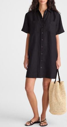 Madewell Relaxed Linen Mini Shirtdress in Jet Black at Nordstrom, Size Xx-Small