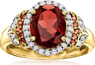 Ross-Simons Garnet Ring With. Red and White Diamonds in 18kt Gold Over Sterling