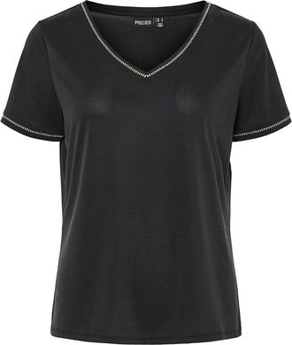 Pieces T-shirt met korte mouwen en V-hals met zilverkleurige details