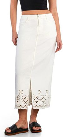 Wash Lab Denim Eyelet Maxi Denim Skirt in Bright White at Nordstrom, Size 26