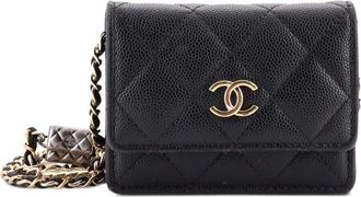 Chanel Flap Card Holder on Chain With Charms gewatteerde Caviar kleine crossbodytas - Zwart