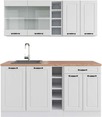 Vicco Cucina completa R-Line, Casa di campagna bianca/bianco, 160 cm, pl Rovere