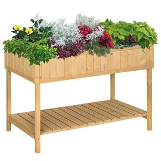 OUTSUNNY Wooden Herb Planter Stand 8 Cubes Bottom Shelf Raised Bed Natural | TJ Hughes