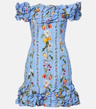 Agua Bendita Jardin printed off-shoulder cotton minidress