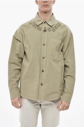 Palm Angels Overshirt in Denim con Logo Stampato e Taschino taglia 50