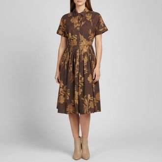 Carolina Herrera Brown Jasmine Biznaga Print Cotton Shirt Dress