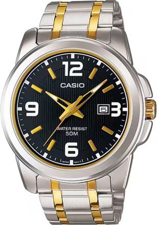 Casio Mens Two Tone Black Dial Analog Watch - MTP-1314SG-1AV