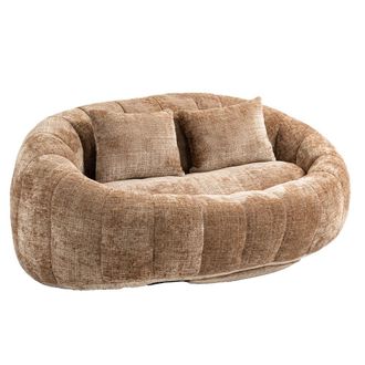 Urban Meuble Sof&aacute; ovalado en tela boucl&eacute; beige claro con cojines