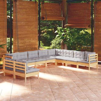 vidaXL Juego De Muebles De Jard&iacute;n 10 Pzas Y Cojines Madera Maciza Pino Vidaxl