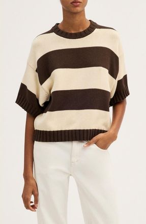 Madewell Relaxed Crewneck Cotton Sweater Tee in Dark Brown And Canvas Stripe at Nordstrom, Size Xx-Large
