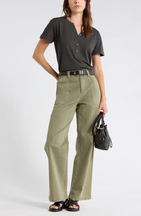 Melrose and Market Washed Cotton Henley T-Shirt in Black Jet at Nordstrom Rack, Size Xx-Small