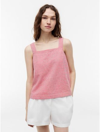 Tommy Hilfiger Womens Gingham Linen-Blend Tank Top - Pink - XXL