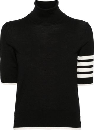 Thom Browne stripe-detailing short-sleeve jumper - women - Polyamide/Virgin Wool - 46 - Black
