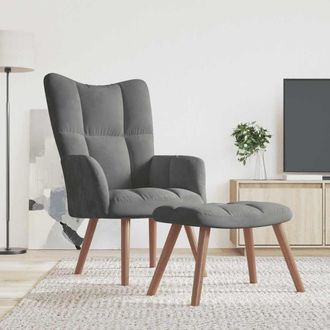 vidaXL Sill&oacute;n De Relax Con Taburete Terciopelo Gris Oscuro Vidaxl