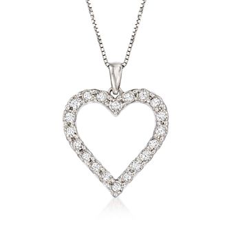 Ross-Simons Diamond Heart Pendant Necklace in Sterling Silver