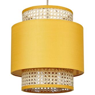 Beliani L&aacute;mpara De Techo De Poli&eacute;ster Rat&aacute;n Algod&oacute;n Natural Amarillo Mostaza 174 Cm Boeri