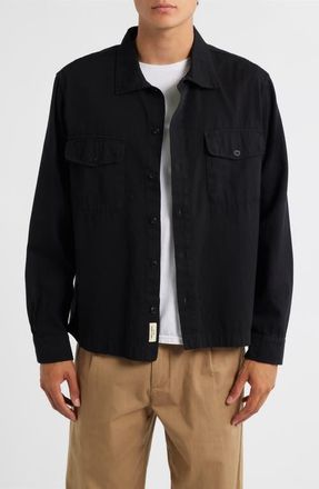Merz b. Schwanen Organic Cotton Twill Shirt Jacket in Deep Black at Nordstrom, Size Xx-Large