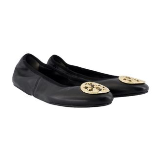 Tory Burch Womens Reva Travel Flat Black Calfskin