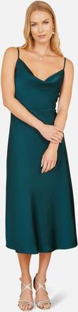 Yumi Satin Cowl Neck Midi Dress in Green at Nordstrom, Size 12
