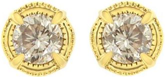 House of Brilliance 14K Yellow Gold Plated Silver 3/4 Ct Diamond Solitaire Milgrain Stud Earrings at Nordstrom