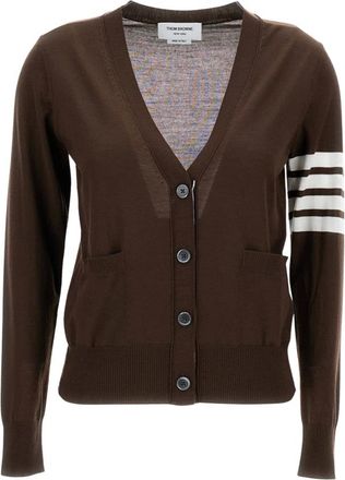 Thom Browne Cardigans, female, Brown, XS, Merino Wool 4-Bar V-Neck Cardigan