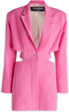 Jacquemus Bari Cut-Out Single Button Tailored Jurk - Dames - Korte kleedjes - Roze - L - Katoen - Kleedjes