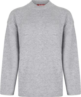Max Mara Round-neck Knitwear, female, Gray, L, Light Grey Wool Blend Jumper