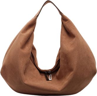 Generic Women Suede Shoulder Bag Slouchy Hobo Bag with Zipper Underarm Bag Large Capacity Handbag for Work Travel (Yellowish Brown)