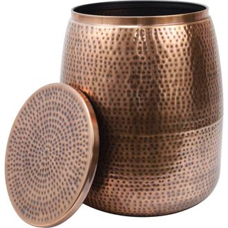 Happimess Merida Modern Rustic Hammered Metal Drum Storage Side Table with Lid in Antique Copper at Nordstrom, Size Medium