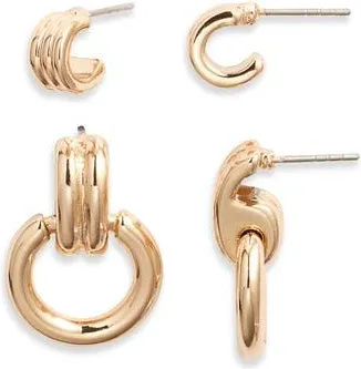 Open Edit 2 Pairs of Hoop Earrings in Gold at Nordstrom Rack