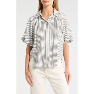 Max Studio Bubble Sleeve Boyfriend Shirt in Off White/Black Stripe at Nordstrom Rack, Size X-Large