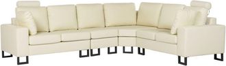 Beliani Corner Sofa Light Beige Leather Upholstery Left Hand Orientation with Adjustable Headrests STOCKHOLM