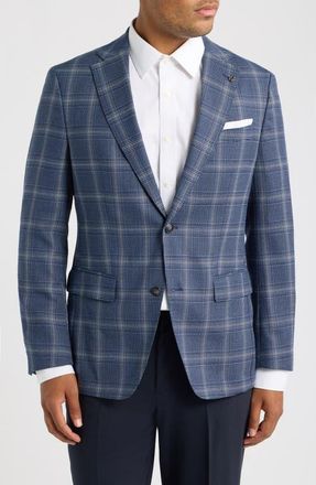 BOSS Hutson Slim Fit Dark Blue Windowpane Check Sport Coat at Nordstrom, Size 40